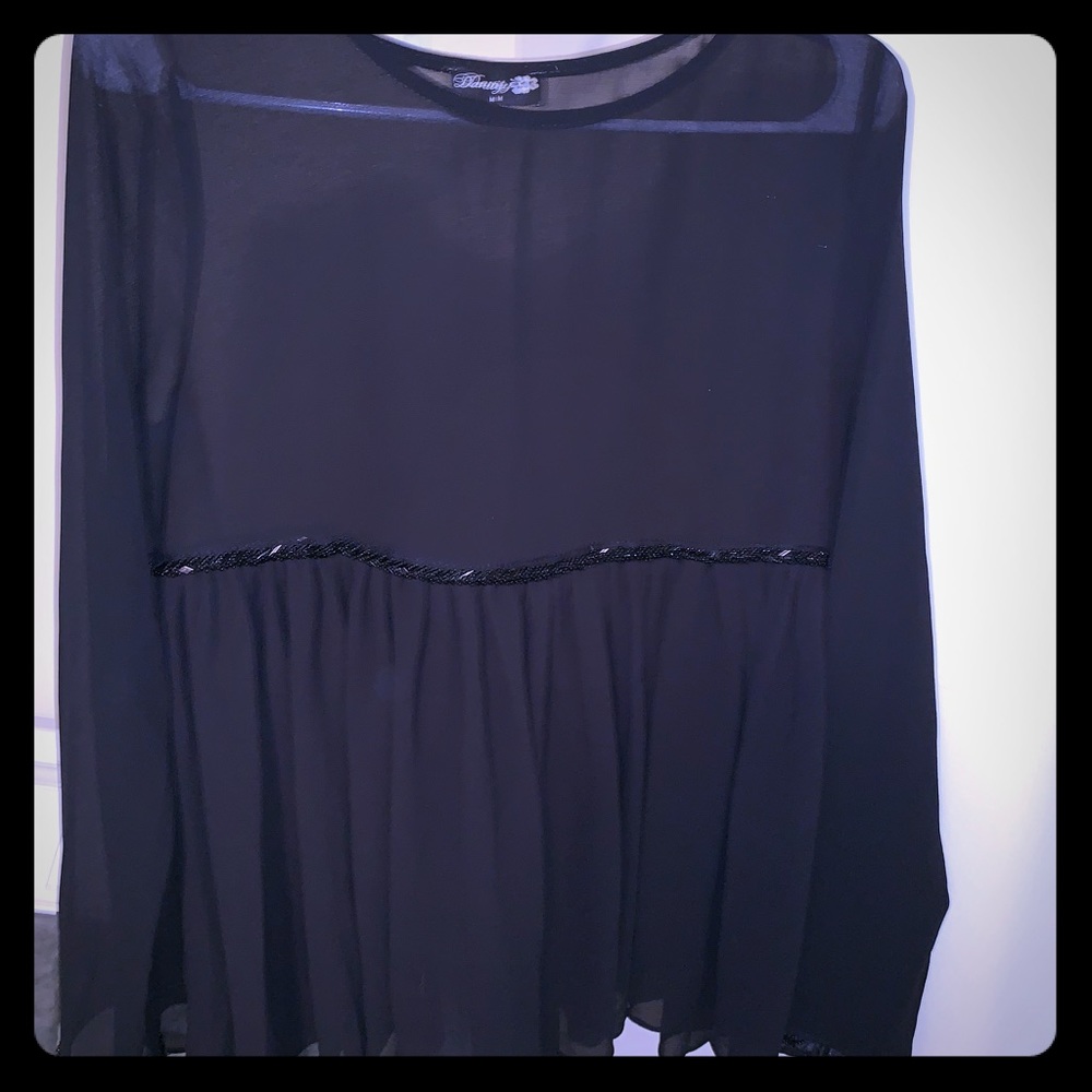 ❗️Embellished Sheer Black Top